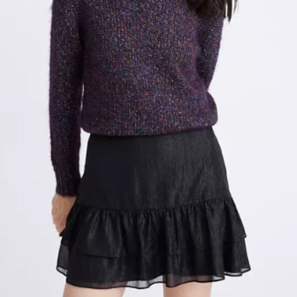 Madewell Black Shimmer Ruffle-Hem Mini Skirt